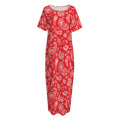 Red Paisley Bandana Pattern Print Short Sleeve Long Nightdress