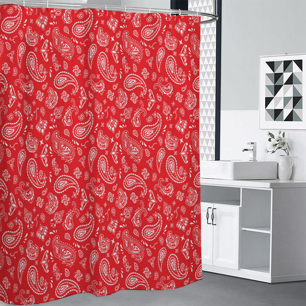 Red Paisley Bandana Pattern Print Shower Curtain