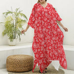 Red Paisley Bandana Pattern Print Silk V-Neck Kaftan Dress