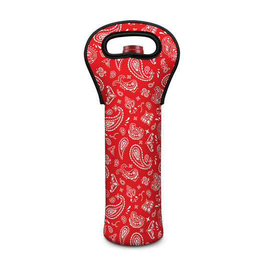 Red Paisley Bandana Pattern Print Single Neoprene Wine Tote