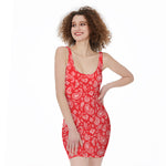 Red Paisley Bandana Pattern Print Sleeveless Bodycon Dress
