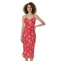 Red Paisley Bandana Pattern Print Slim Fit Midi Cami Dress
