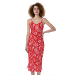Red Paisley Bandana Pattern Print Slim Fit Midi Cami Dress