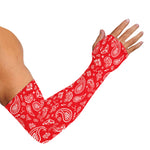 Red Paisley Bandana Pattern Print Sun Protection Arm Sleeves