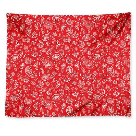 Red Paisley Bandana Pattern Print Tapestry