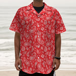 Red Paisley Bandana Pattern Print Textured Short Sleeve Shirt