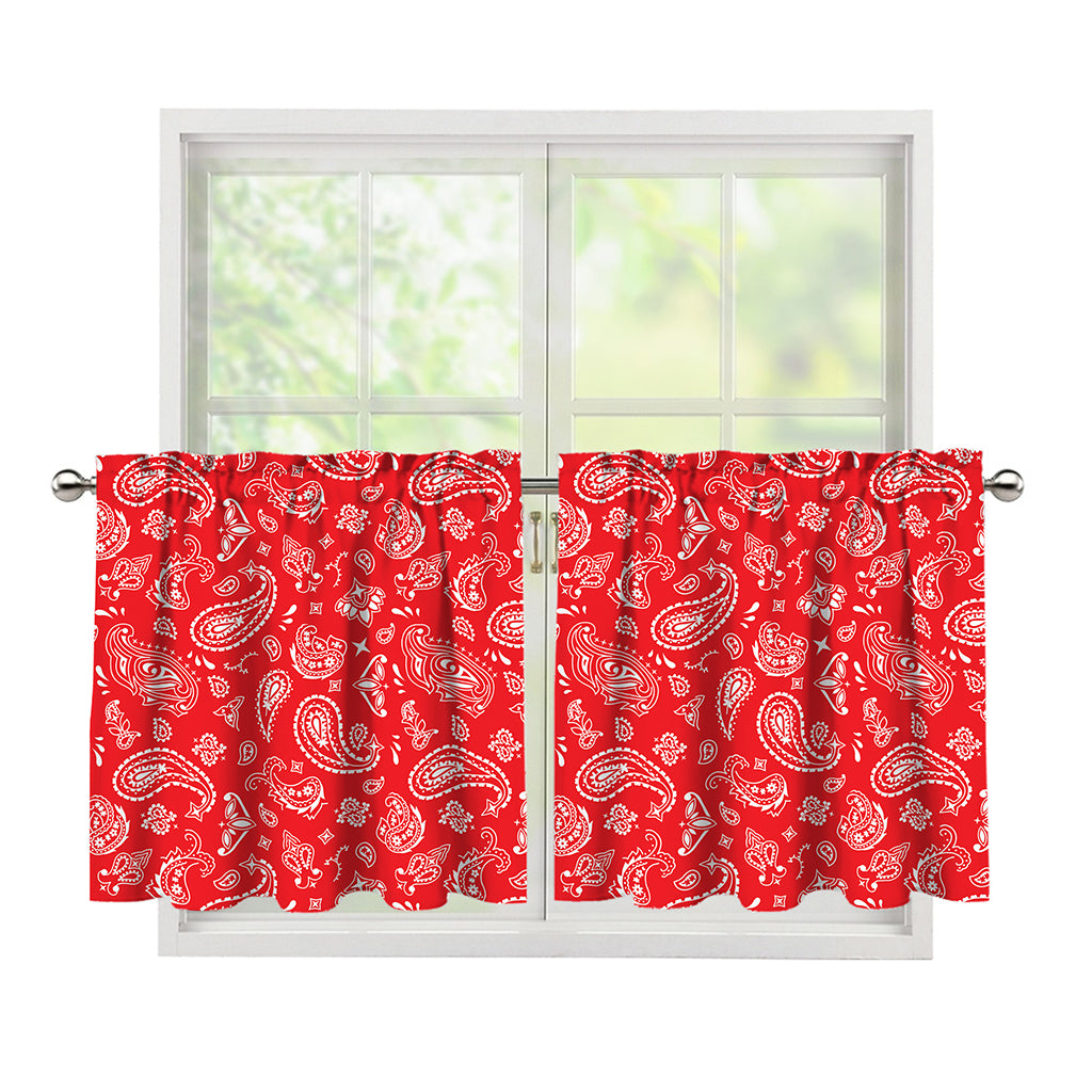 Red Paisley Bandana Pattern Print Tier Curtains
