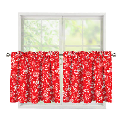 Red Paisley Bandana Pattern Print Tier Curtains