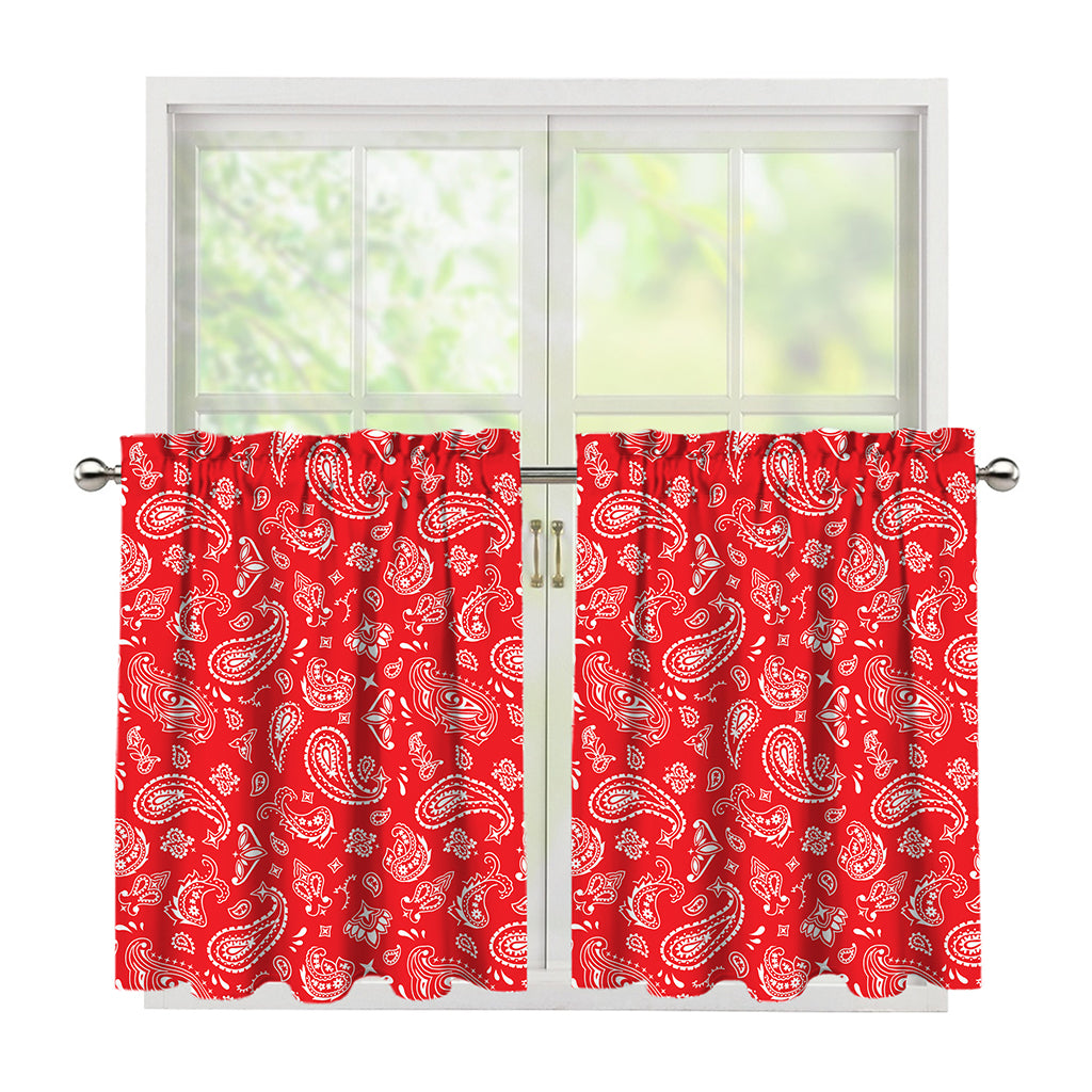 Red Paisley Bandana Pattern Print Tier Curtains