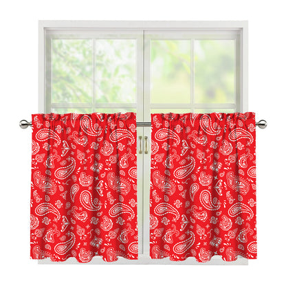Red Paisley Bandana Pattern Print Tier Curtains