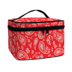 Red Paisley Bandana Pattern Print Travel Makeup Bag
