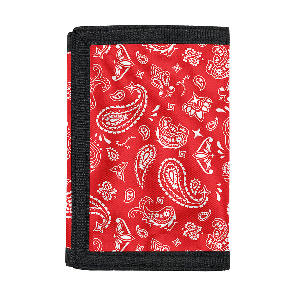 Red Paisley Bandana Pattern Print Trifold Wallet