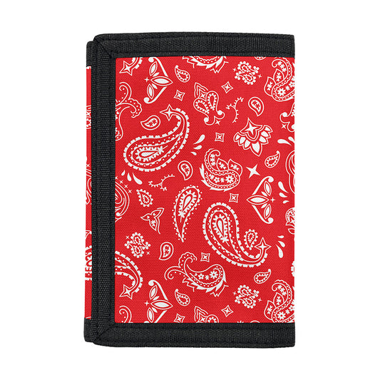 Red Paisley Bandana Pattern Print Trifold Wallet