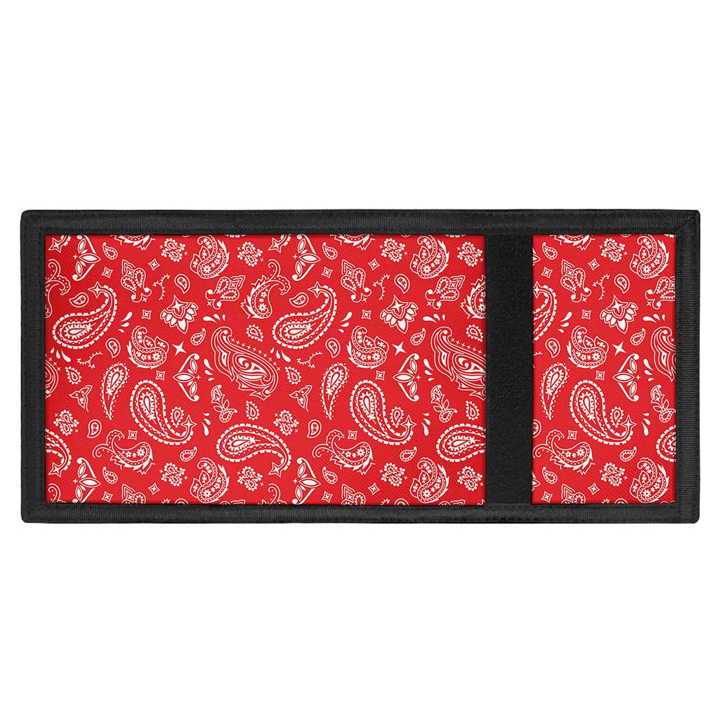 Red Paisley Bandana Pattern Print Trifold Wallet