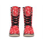 Red Paisley Bandana Pattern Print Winter Boots