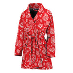 Red Paisley Bandana Pattern Print Women's Bathrobe