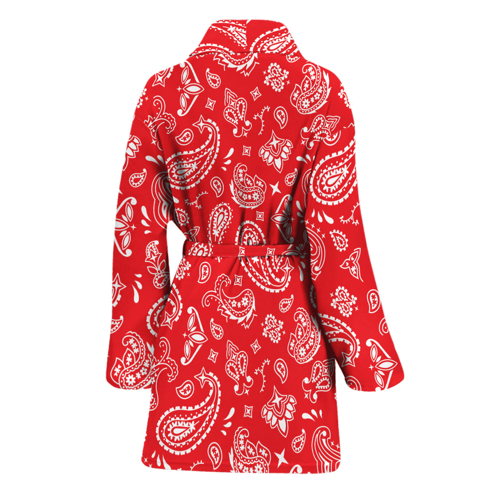 Red Paisley Bandana Pattern Print Women's Bathrobe