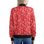 Red Paisley Bandana Pattern Print Women's Bomber Jacket