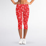 Red Paisley Bandana Pattern Print Women's Capri Leggings