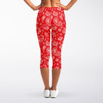 Red Paisley Bandana Pattern Print Women's Capri Leggings