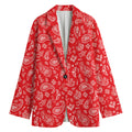 Red Paisley Bandana Pattern Print Women's Cotton Blazer