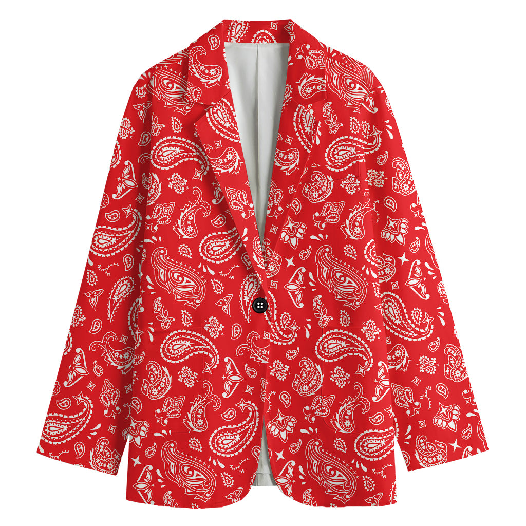 Red Paisley Bandana Pattern Print Women's Cotton Blazer