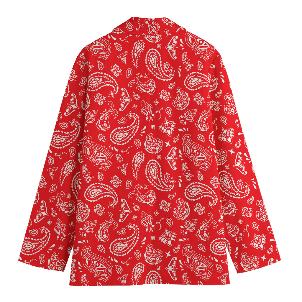 Red Paisley Bandana Pattern Print Women's Cotton Blazer