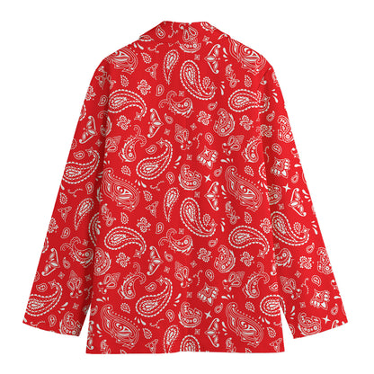 Red Paisley Bandana Pattern Print Women's Cotton Blazer