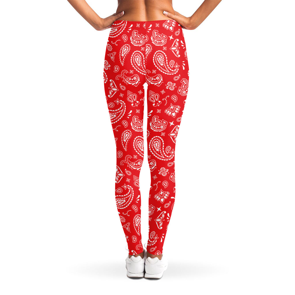 Red Paisley Bandana Pattern Print Women's Leggings
