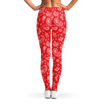 Red Paisley Bandana Pattern Print Women's Leggings