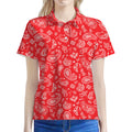Red Paisley Bandana Pattern Print Women's Polo Shirt
