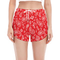 Red Paisley Bandana Pattern Print Women's Split Running Shorts