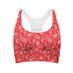 Red Paisley Bandana Pattern Print Women's Sports Bra