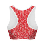 Red Paisley Bandana Pattern Print Women's Sports Bra