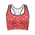 Red Paisley Bandana Pattern Print Women's Sports Bra