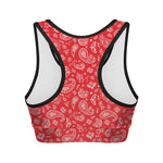Red Paisley Bandana Pattern Print Women's Sports Bra