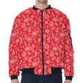 Red Paisley Bandana Pattern Print Zip Sleeve Bomber Jacket