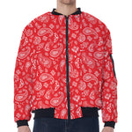 Red Paisley Bandana Pattern Print Zip Sleeve Bomber Jacket