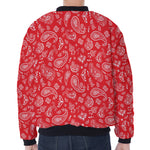 Red Paisley Bandana Pattern Print Zip Sleeve Bomber Jacket