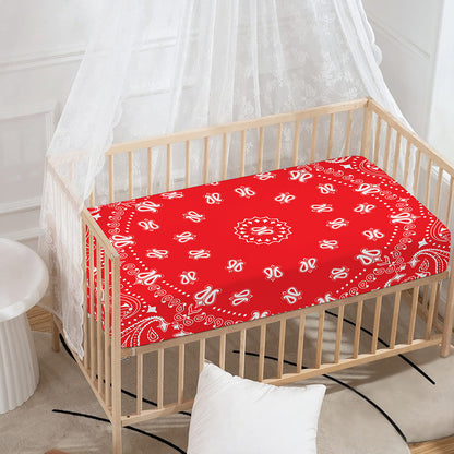 Red Paisley Bandana Print Baby Crib Sheet