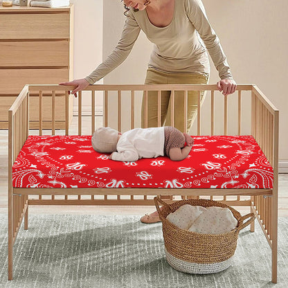 Red Paisley Bandana Print Baby Crib Sheet