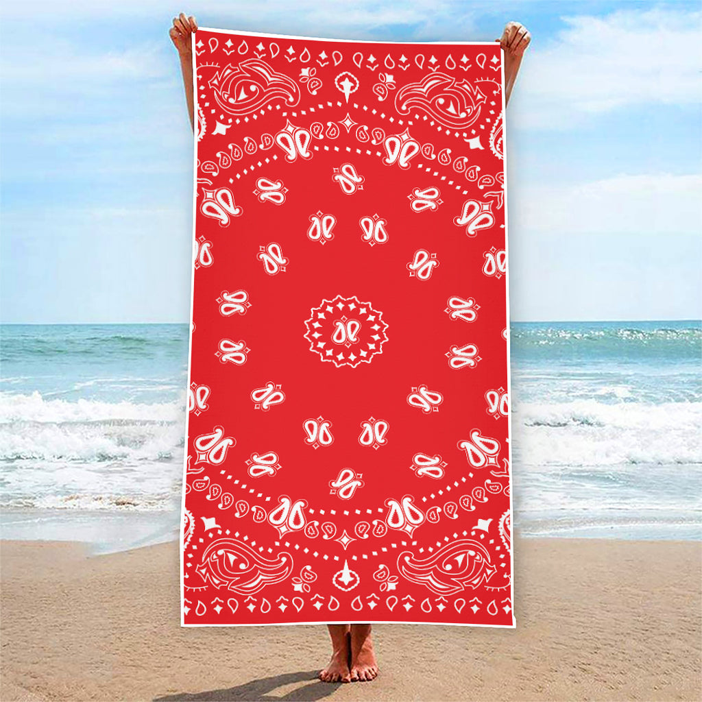 Red Paisley Bandana Print Beach Towel