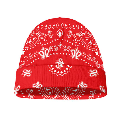 Red Paisley Bandana Print Beanie