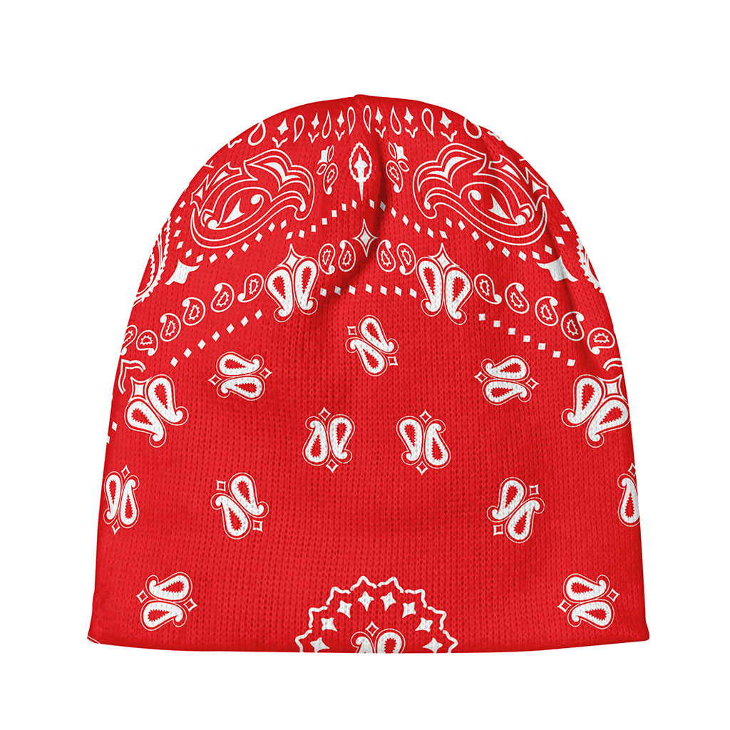 Red Paisley Bandana Print Beanie