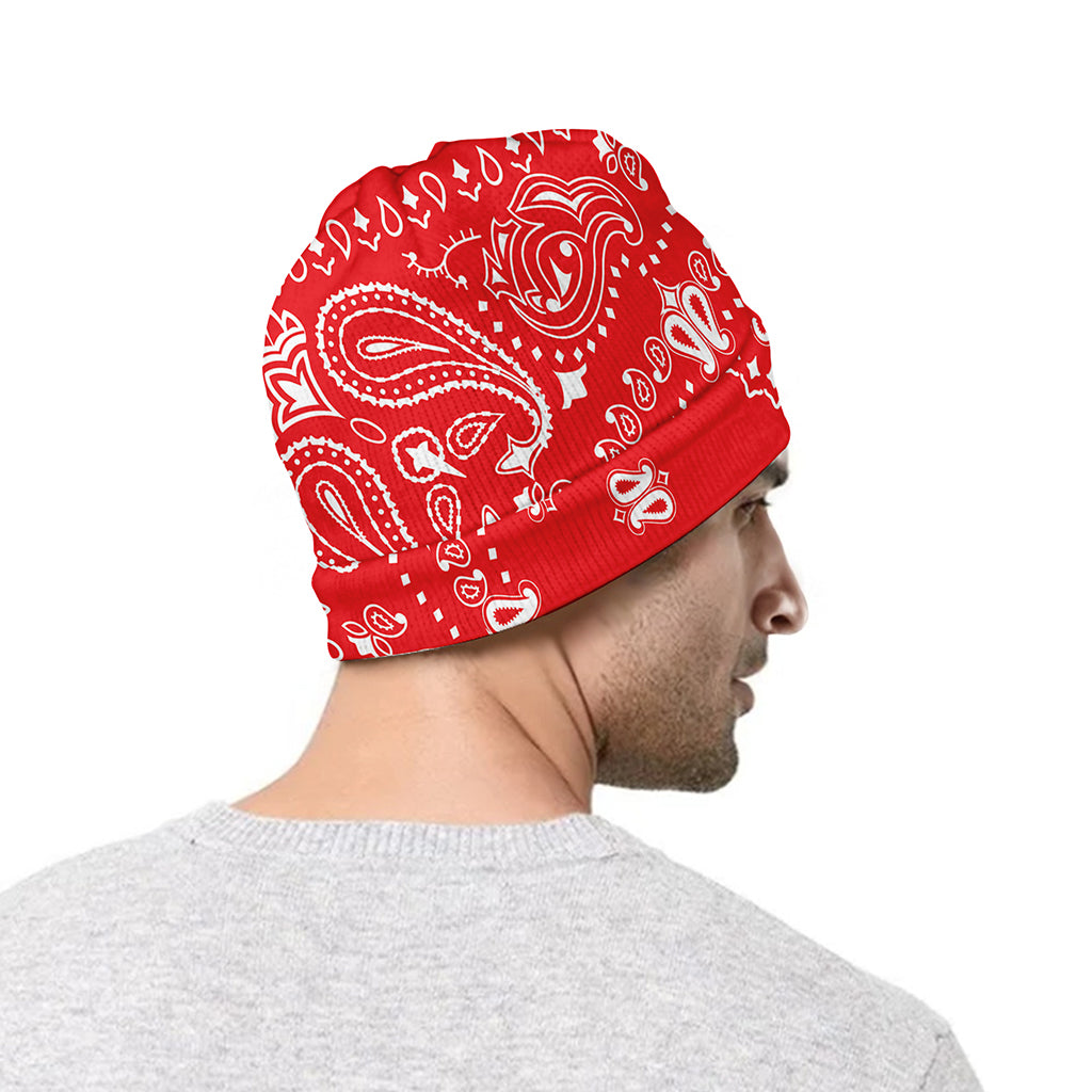 Red Paisley Bandana Print Beanie