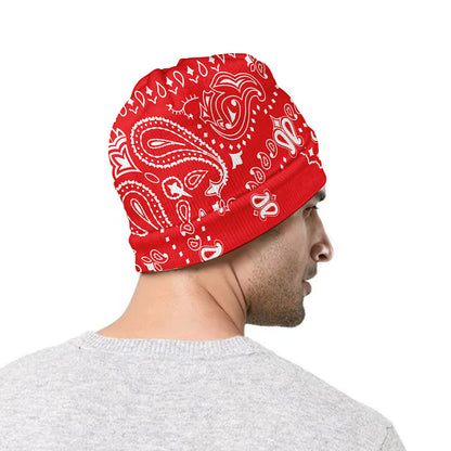 Red Paisley Bandana Print Beanie