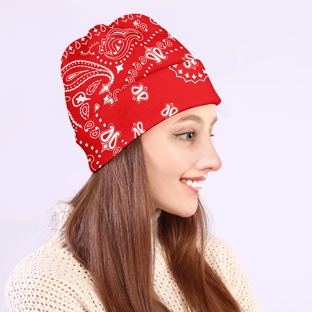 Red Paisley Bandana Print Beanie