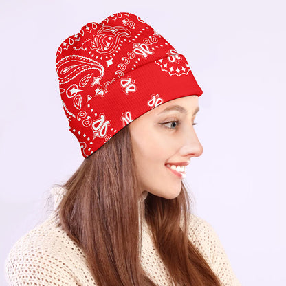 Red Paisley Bandana Print Beanie