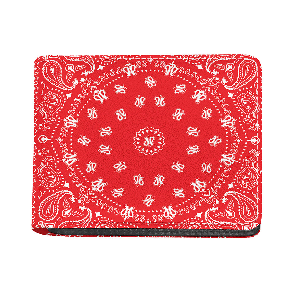 Red Paisley Bandana Print Bifold Wallet