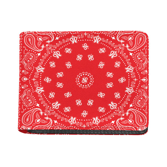 Red Paisley Bandana Print Bifold Wallet